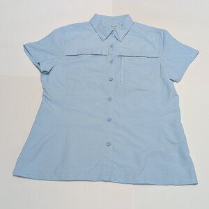 L.L. Bean Women's Tropicwear Fishing Short Sleeve Light Blue Shirt, Size M